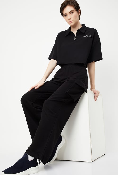 Women Solid Cargo Parachute Pants