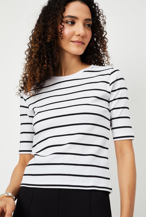 Women Striped Ribbed T-shirt