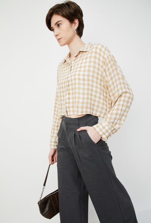 Women Checked Boxy Fit Crop Shirt