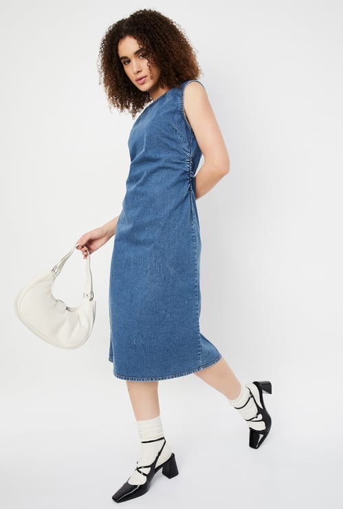 Women Solid Denim Bodycon Dress