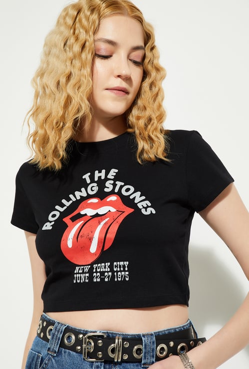 ALAYA F x URB_N Rolling Stones Print Crop T-shirt