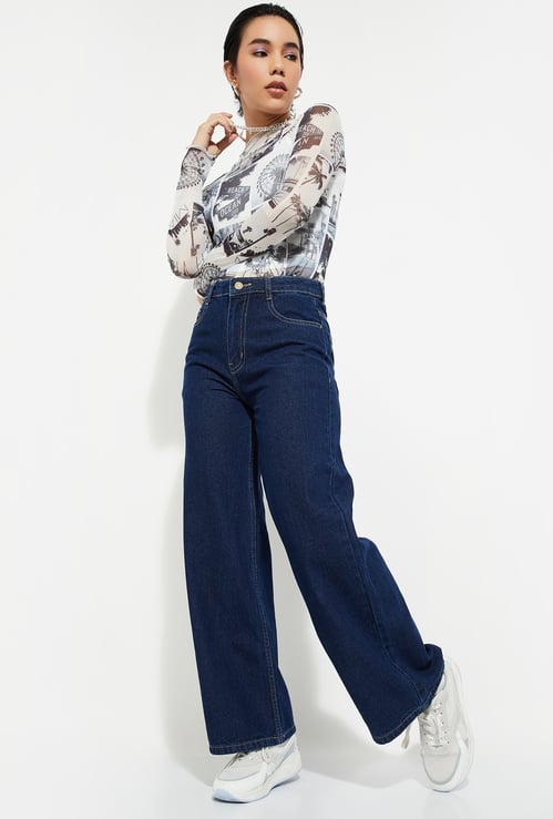 Women Washed Wide-Leg Jeans