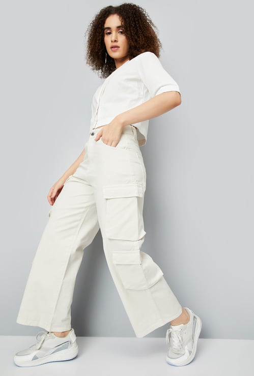 Women Solid Cargo Jeans