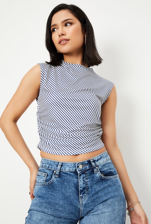 Women Striped Ruched Crop Top