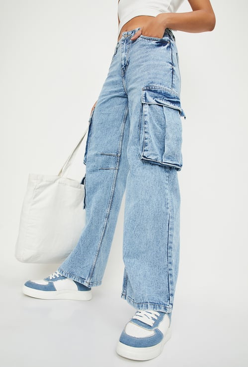 Women Washed Cargo Jeans