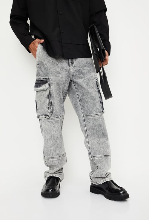 Men Washed Loose Fit Cargo Jeans