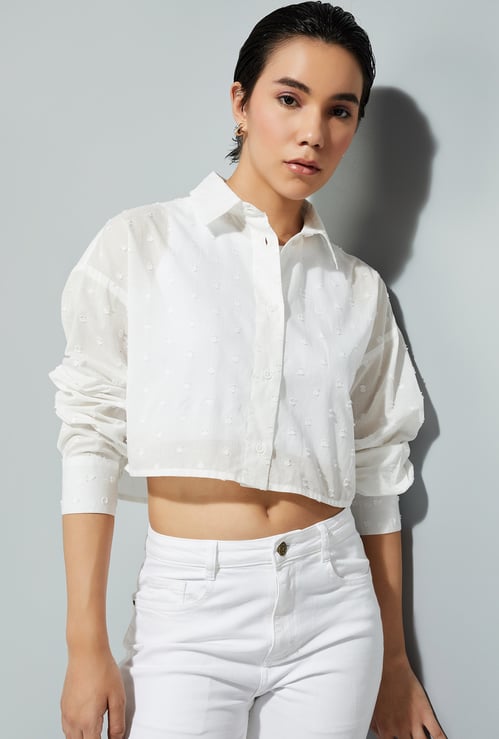 URB_N Women Dobby Woven Crop Boxy Fit Shirt