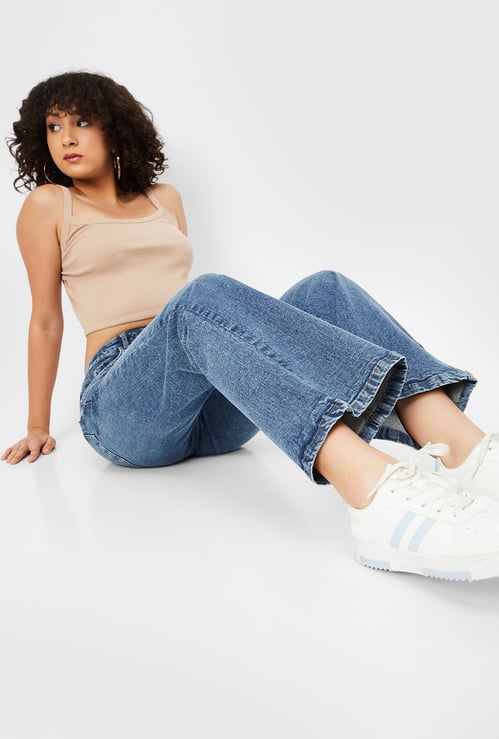 Women Washed Wide Leg Jeans