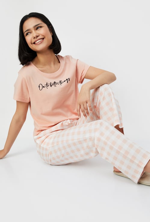 Women Checked PJ Set