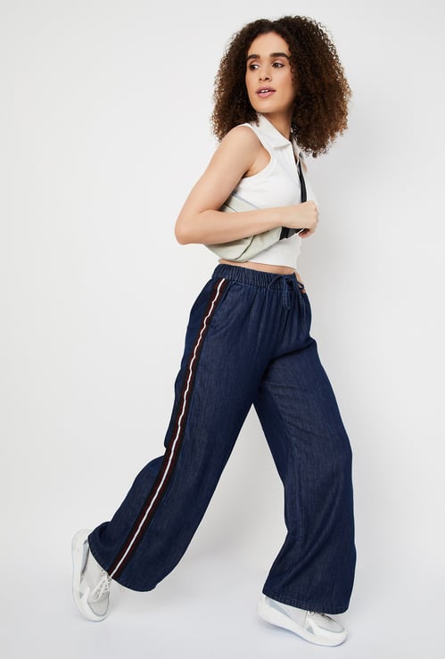 Women Wide-Leg Trousers with Striped Taping