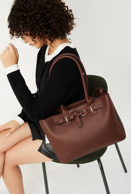 Women Buckle Detail Tote Bag
