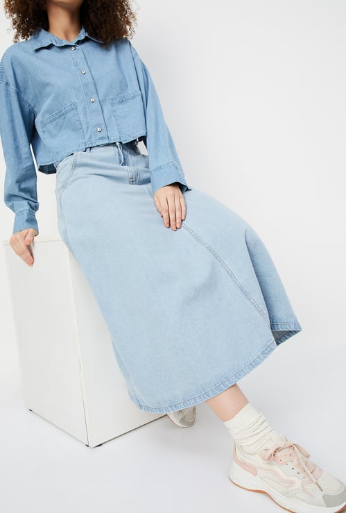Women Solid A-Line Denim Skirt