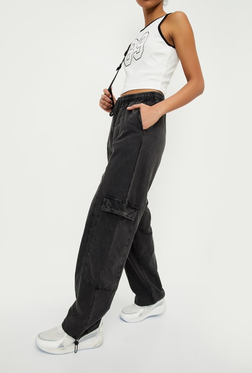 Women Washed Cargo Parachute Trousers
