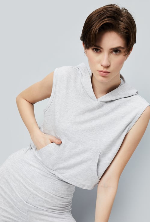 Women Solid Athleisure Hooded T-shirt