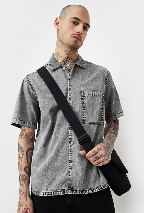 Men Washed Denim Oversized Fit Shirt