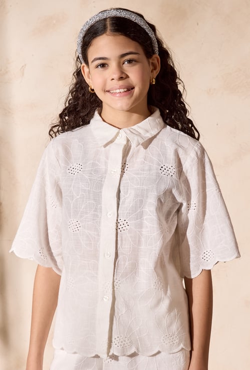 Girls Floral Embroidered Shirt