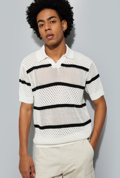 URB_N Men Knit Striped Polo T-shirt