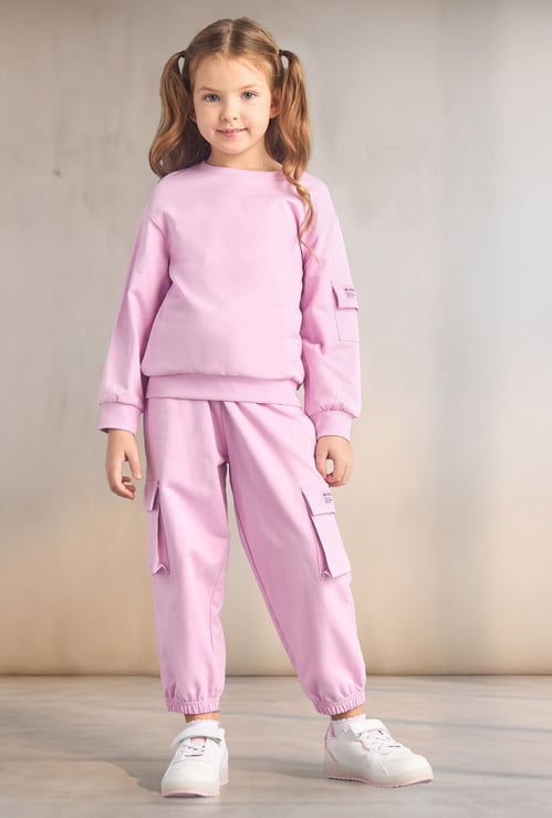 Girls Solid Cargo Joggers Set