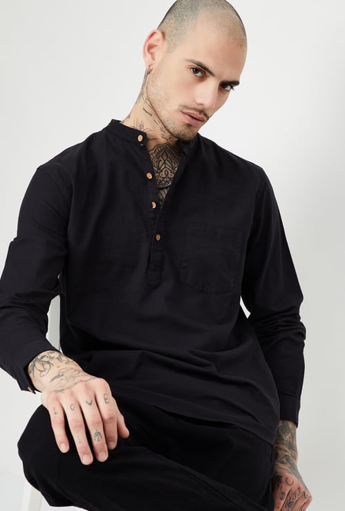 Men Textured Slim Fit Short Kurta