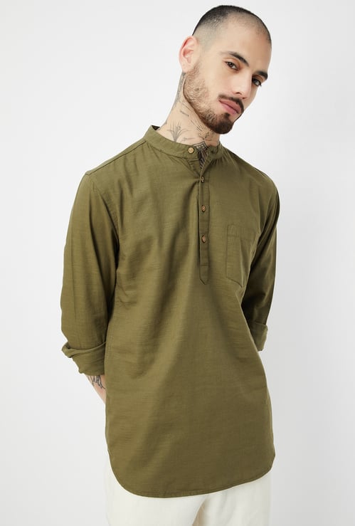 Men Textured Slim Fit Short Kurta