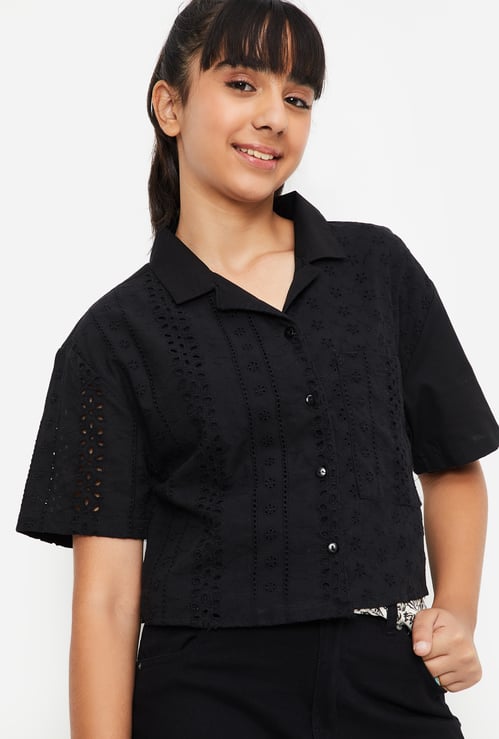Girls Sciffili Embroidered Boxy Fit Crop Shirt