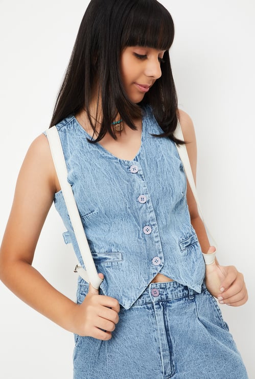 Girls Washed Denim Vest Top