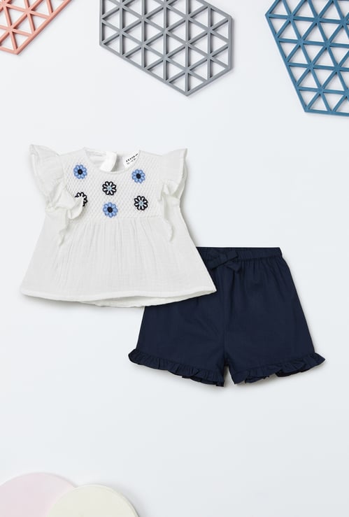 Girls Embroidered Shorts Set