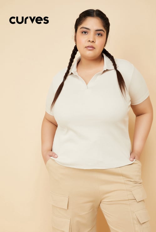 Women Ribbed Athleisure Polo T-shirt