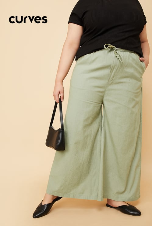 Women Solid Wide Leg Trousers