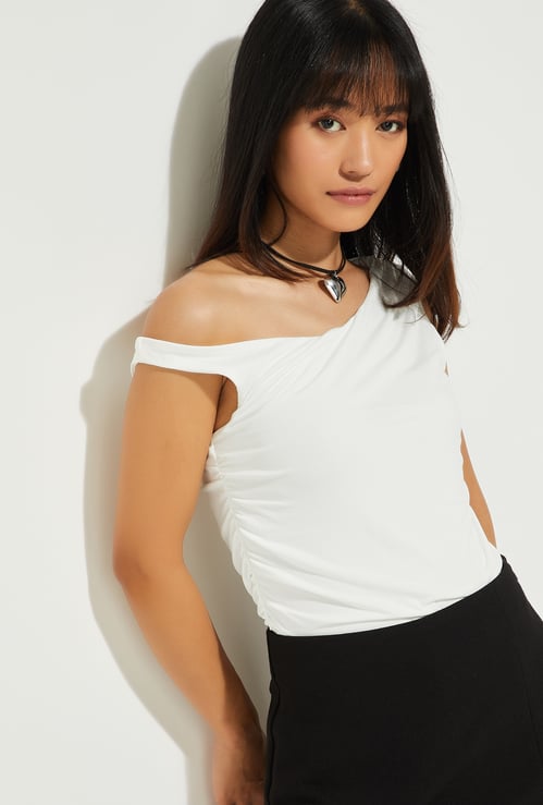 ALAYA F x URB_N Women Solid One-shoulder Crop Top
