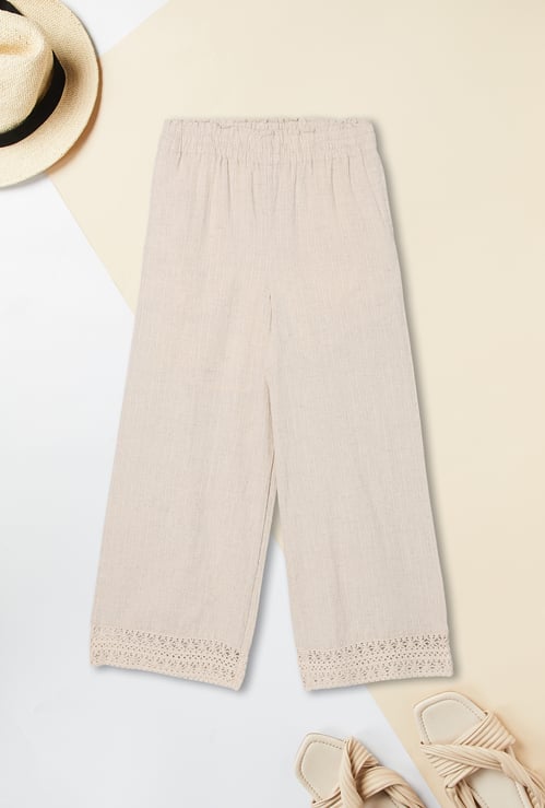 Girls Textured Wide Leg Trousers