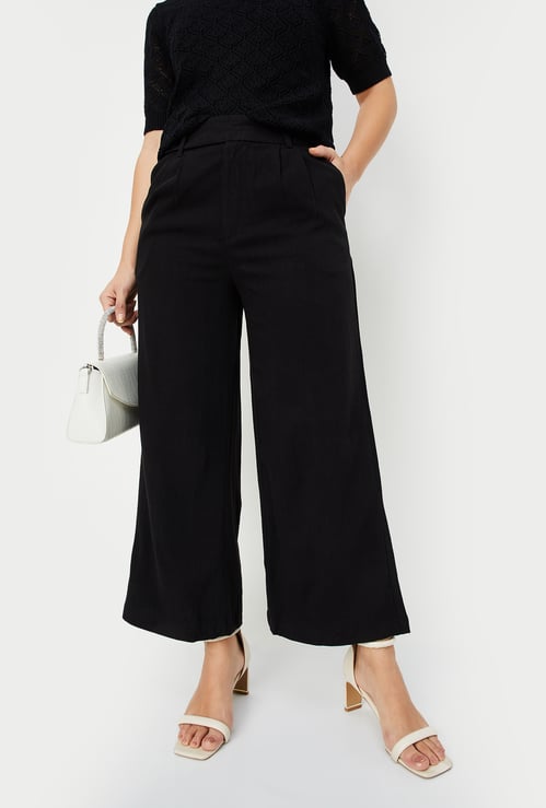 Women Solid Wide Leg Trousers