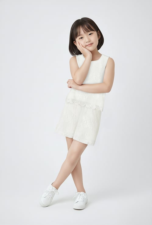 Girls Lace Embroidered Shorts Set