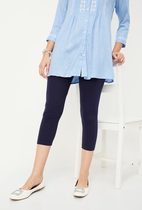 Women Solid Calf Length Leggings