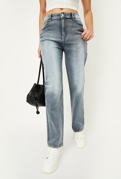 Women Washed Slim Straight Jeans