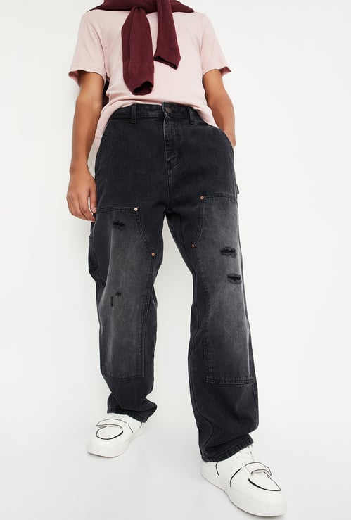 Men Distressed Loose Fit Carpenter Jeans