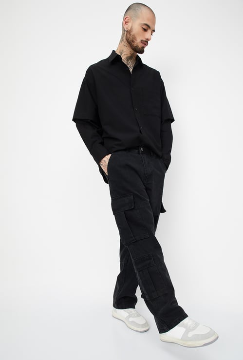 Men Washed Loose Fit Cargo Jeans