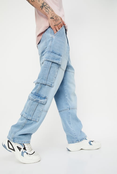 Men Washed Loose Fit Cargo Jeans
