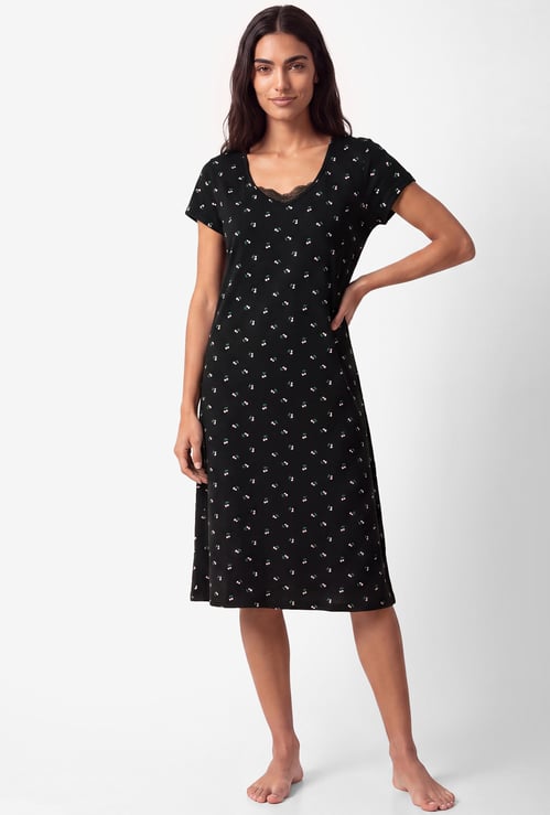 Women Printed Midi Night Gown