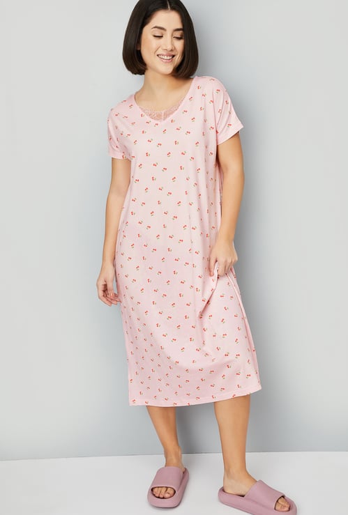 Women Printed Midi Night Gown