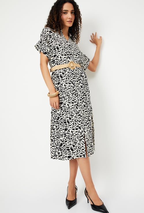 Women Printed Belted Shirt Dress