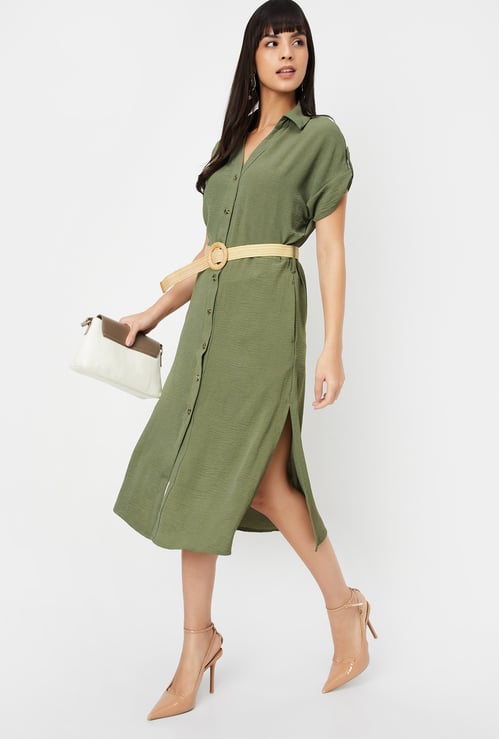Women Printed Belted Shirt Dress