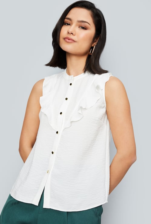 Women Solid Ruffles Shirt-style Top