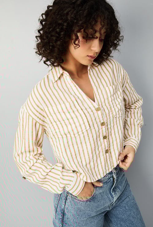 Women Striped Cropped Shirt