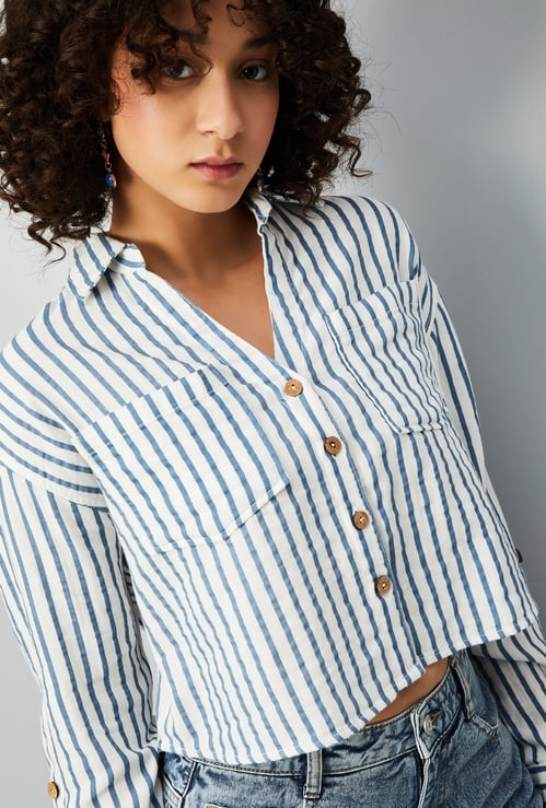 Women Striped Cropped Shirt