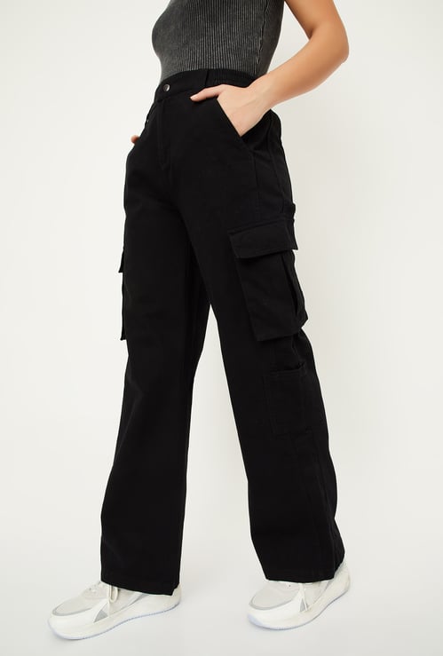 Women Solid Cargo Jeans
