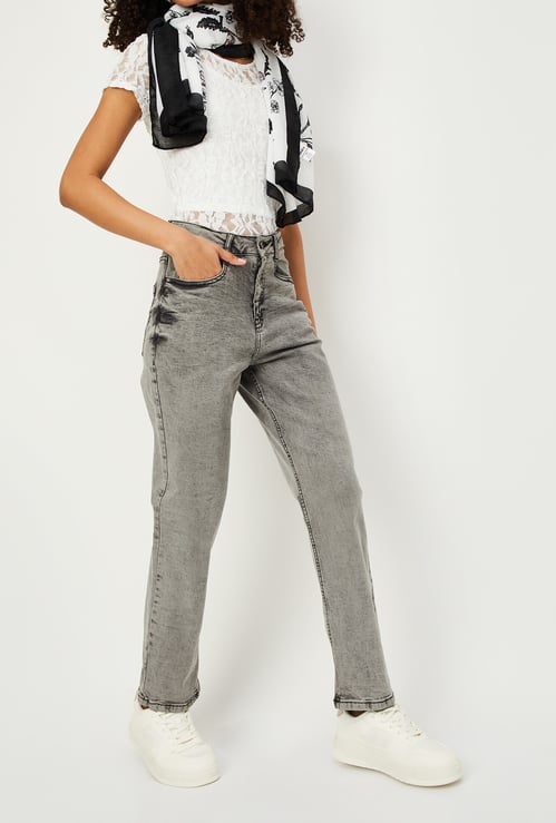 Women Washed Slim Straight Jeans