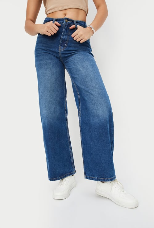 Women Washed Wide Leg Jeans