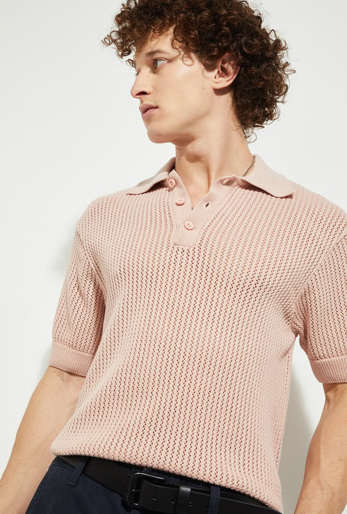 URB_N Men Open Knit Polo T-shirt