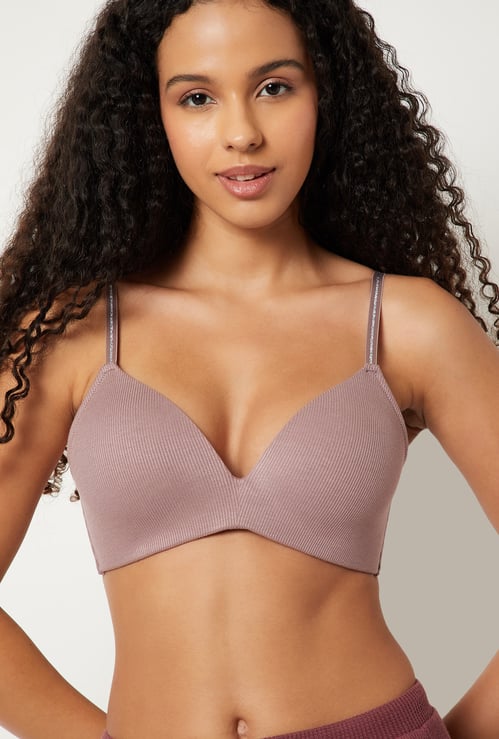 Women Textured Padded Non-Wired T-shirt Bra